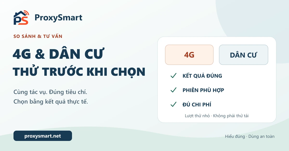 Proxy 4G và Proxy dân cư: cách thử trước khi chọn gói